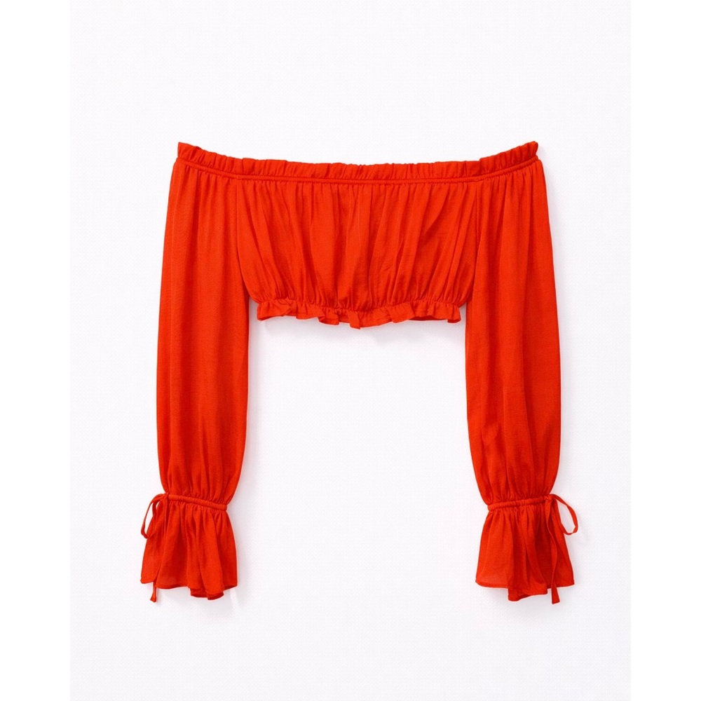 F21 Off the Shoulder Tie Sleeve Cropped Top